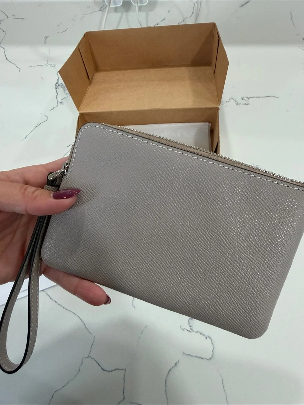 NWT COACH Zip Wristlet in Taupe Gray Leather